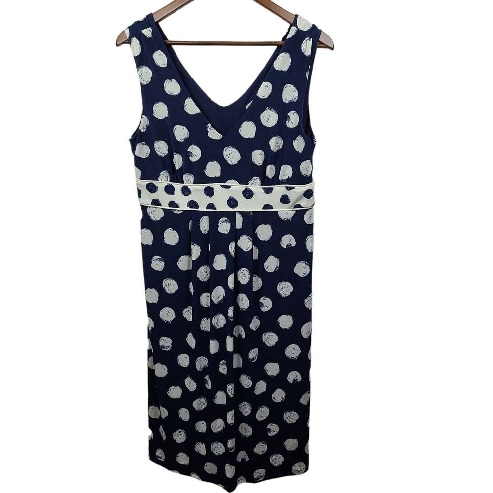 Merona Polka Dot Blue White Empire Waist Sleeveless Midi Dress Large